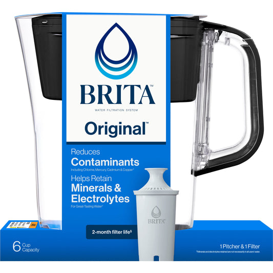 Brita Standard 6-Cup, Black Plastic Water Filtration Pitcher