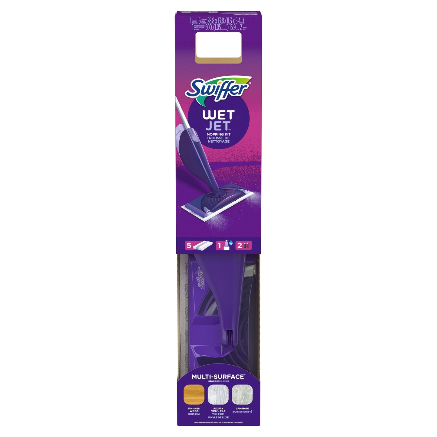 Swiffer Wet Jet with Refill, Unscented, 1 Handle + 1 Solution & 5 Pads (Battery Included)