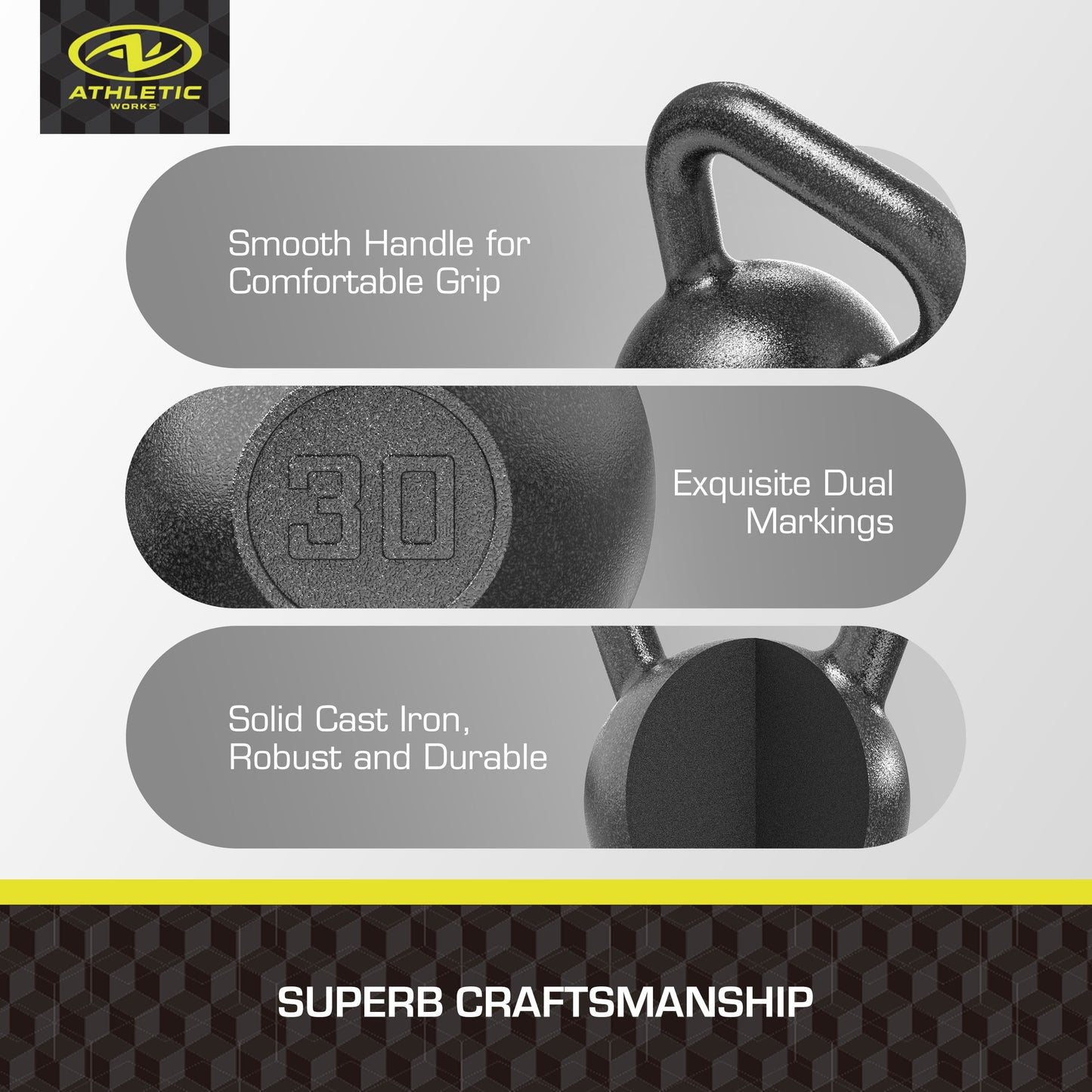 (2 pack) Athletic Works 30lb Kettlebell, Casting Iron, Durable Hammertone Finish, Black