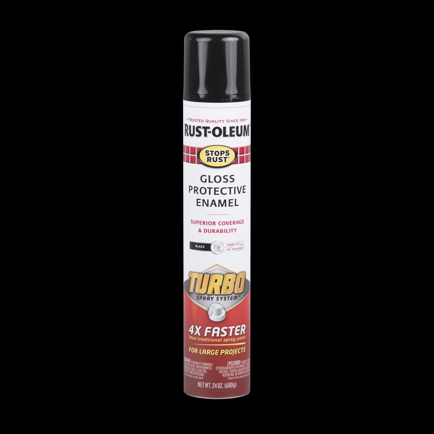 (6 pack) Black, Rust-Oleum Stops Rust Turbo Protective Enamel Gloss Spray Paint-334128, 24 oz