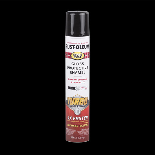 (6 pack) Black, Rust-Oleum Stops Rust Turbo Protective Enamel Gloss Spray Paint-334128, 24 oz