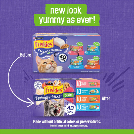 Purina Friskies Pate, Soft Seafood and Chicken Variety Pack, Wet Cat Food, 5.5 oz Cans