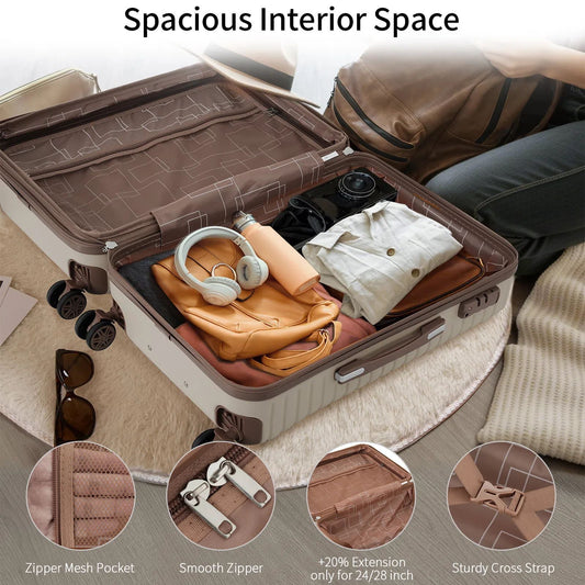 EUROCO 3 Piece Luggage Set, 20" Carry-on Suitcase with TSA Lock and Spinner Wheels, Lightweight Hardshell ABS Suitcase Set for Men Women,Khaki