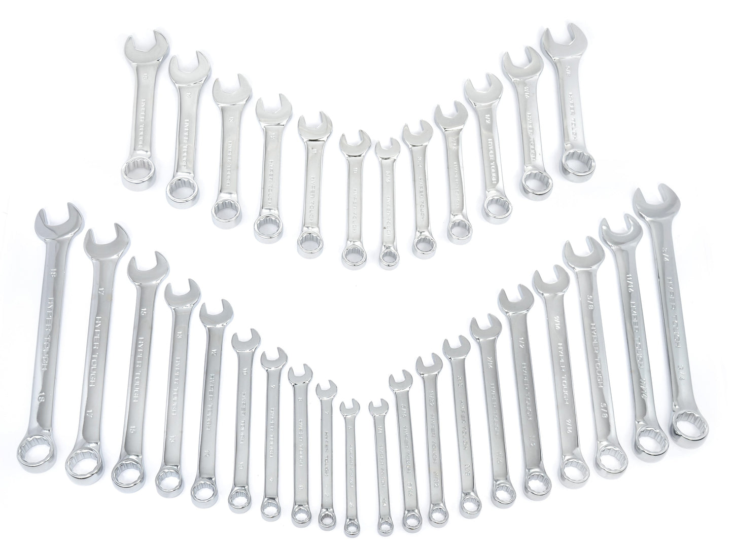 Hyper Tough 32-Piece Combination Wrench Set, SAE & Metric, Chrome Vanadium Steel, Standard & Stubby Sizes, Storage Case Included