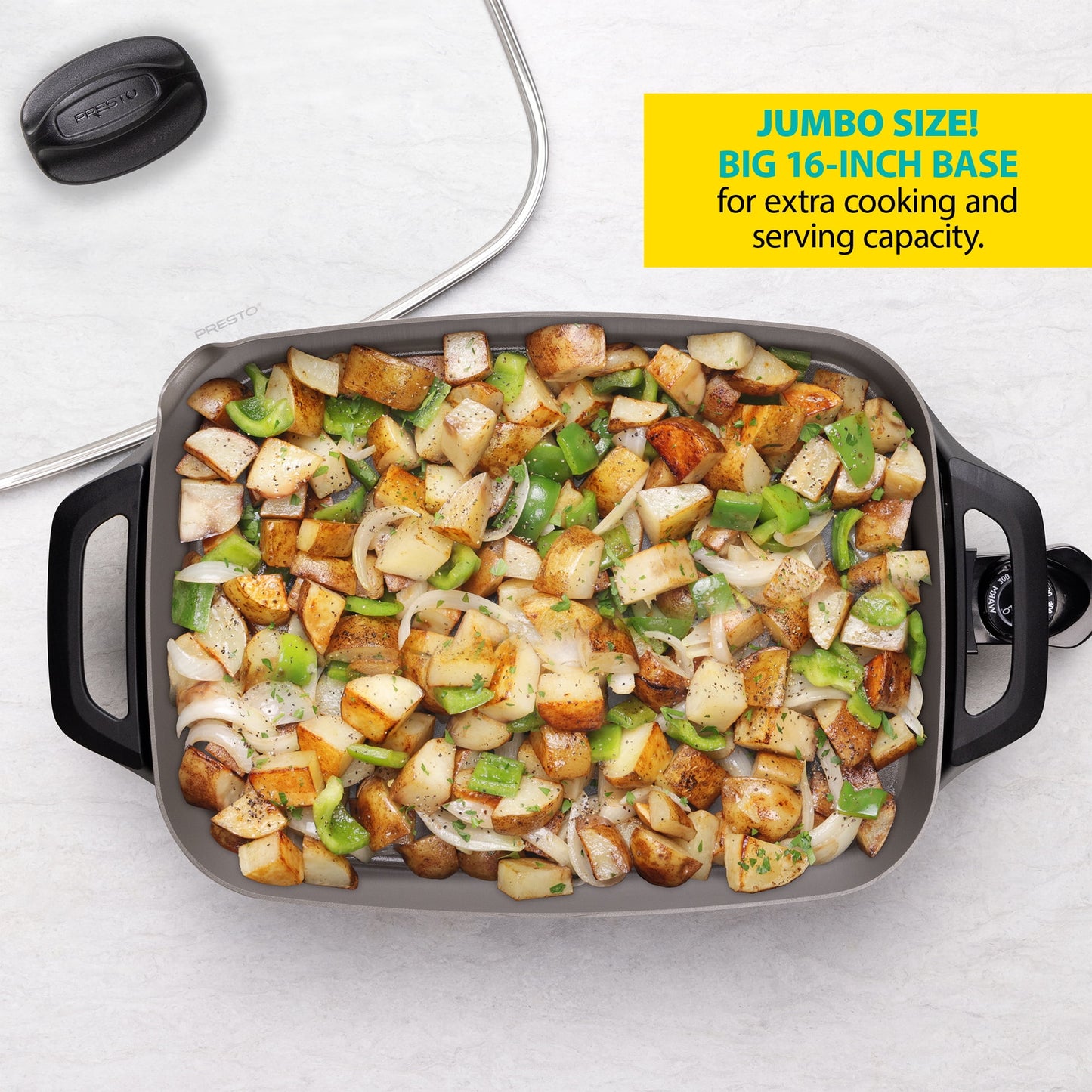 Presto 16" Ceramic Electric Skillet with Glass Cover,  Silver 06860