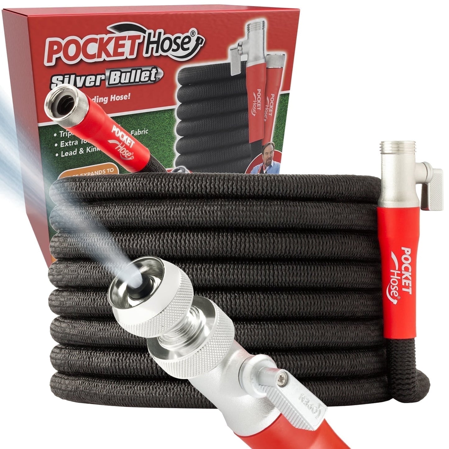 Pocket Hose Copper Bullet Expandable Garden Hose w/10 Pattern Thumb Spray Nozzle AS SEEN ON TV 650psi 3/4 in Patented Lead-Free Ultra-Lightweight Solid Copper Anodized Aluminum (75 Ft)