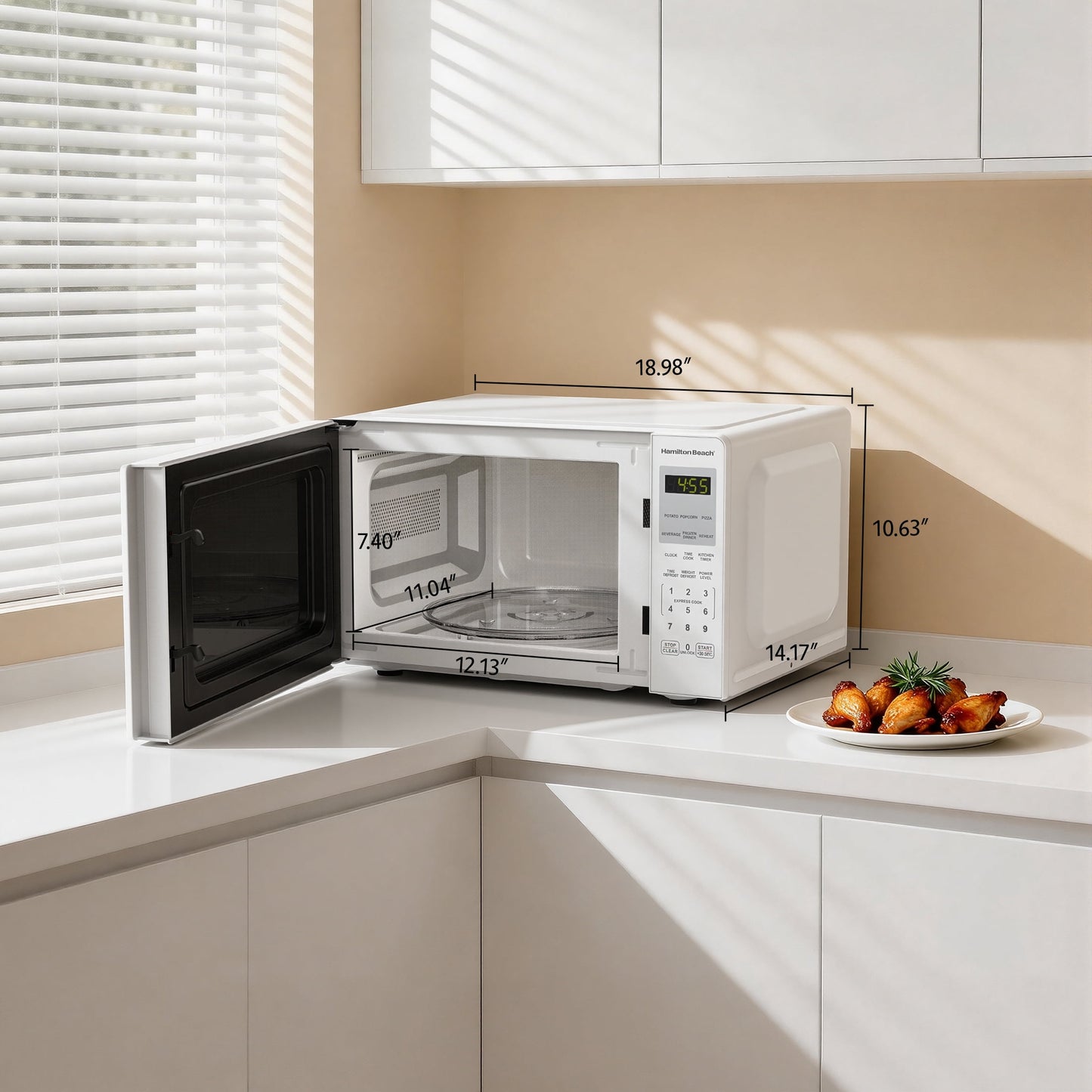 Hamilton Beach Microwave Oven 0.9 cu ft 900W White Stainless Steel