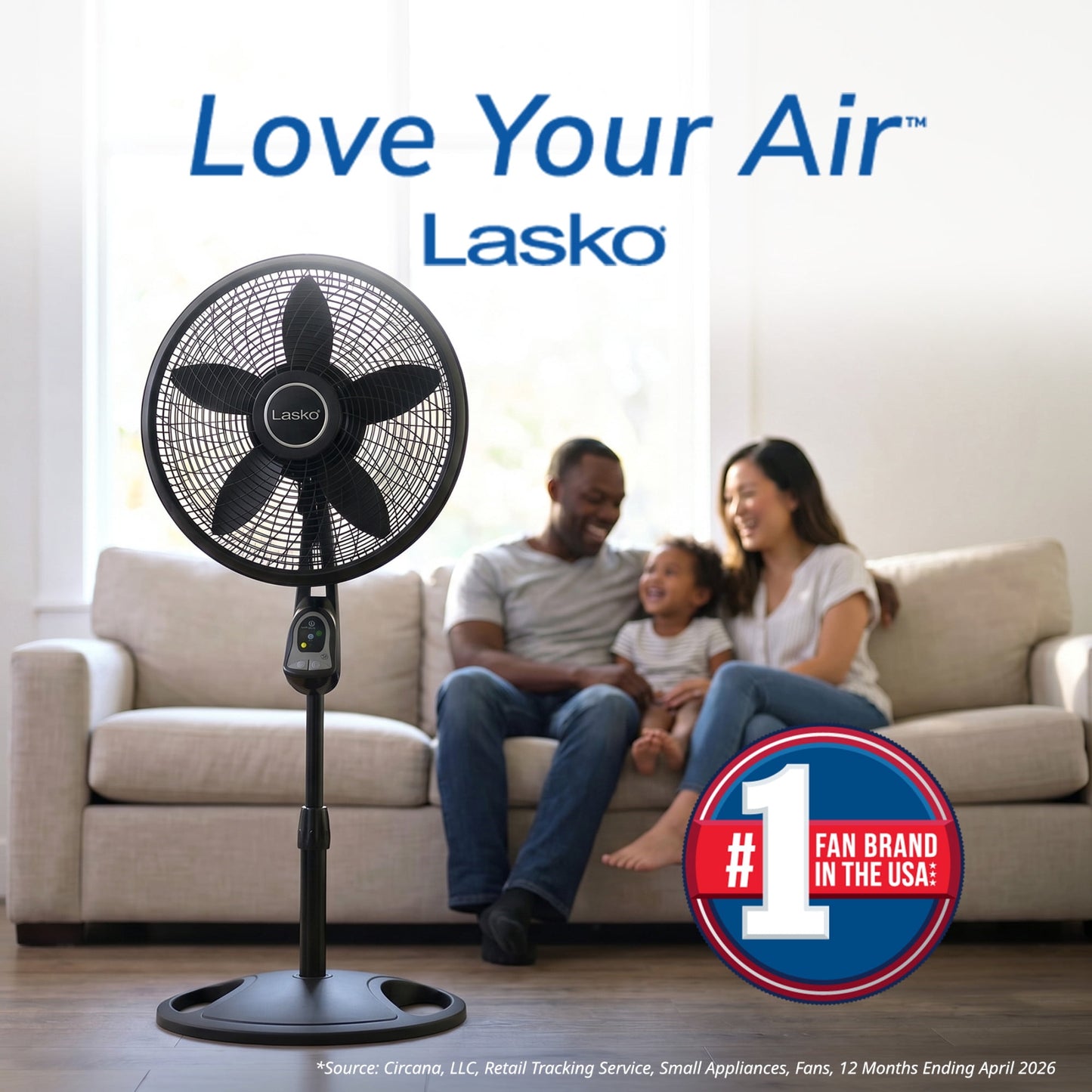 Lasko Cyclone 18" Quiet Oscillating Pedestal Fan with Remote, Timer, Adjustable Height for Whole Room Cooling, Black, 1843