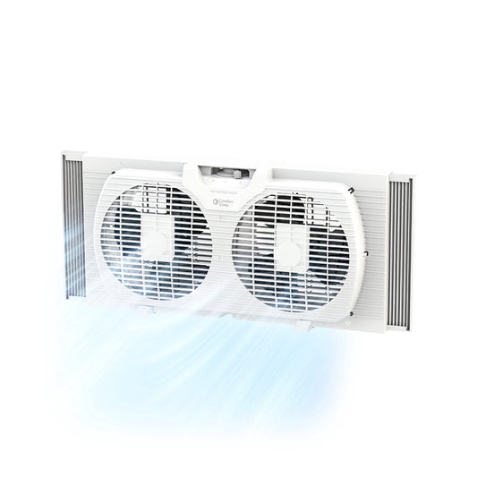 Shinic 9" 3-Speed Twin Window Fan with Removable Bug Screen,Fully Assembled,(22“ to 33-1/2"), White