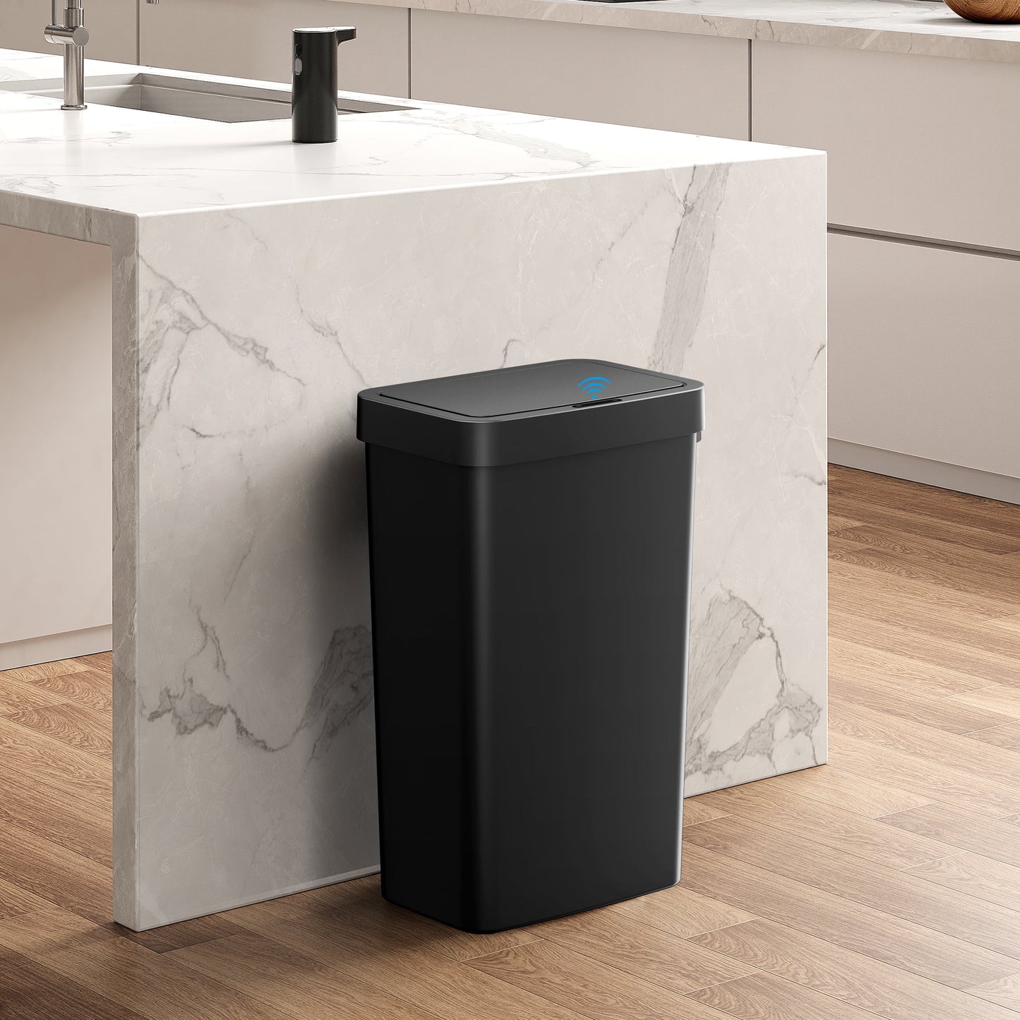 Mainstays Kitchen Automatic Trash Can, 13.2 Gallon Plastic Motion Sensor Garbage Bin, Black