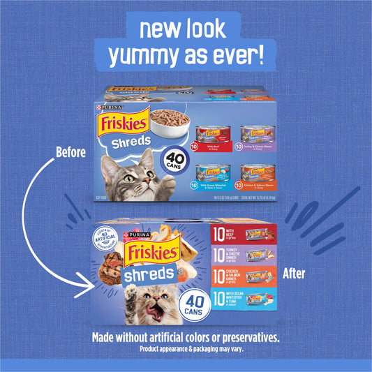 Purina Friskies Shreds Gravy Variety Pack, Wet Cat Food, 5.5 oz Cans
