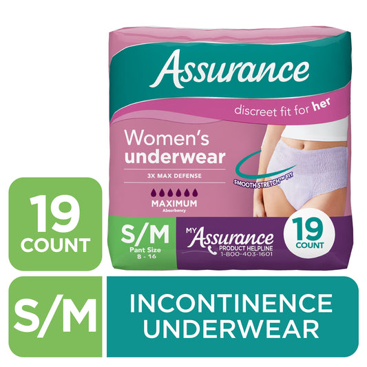(4 pack) Assurance Women's Incontinence and Postpartum Underwear, S/M, Maximum Absorbency, 19 Count