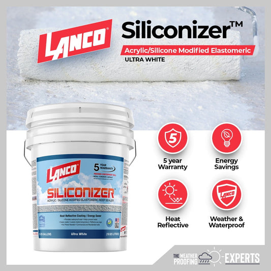 Lanco Siliconizer Acrylic Elastomeric White Reflective Roof Sealer, 5 gallon