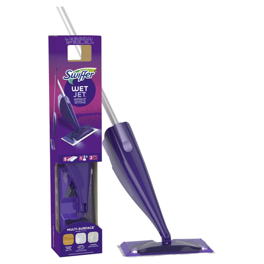 Swiffer Wet Jet with Refill, Unscented, 1 Handle + 1 Solution & 5 Pads (Battery Included)