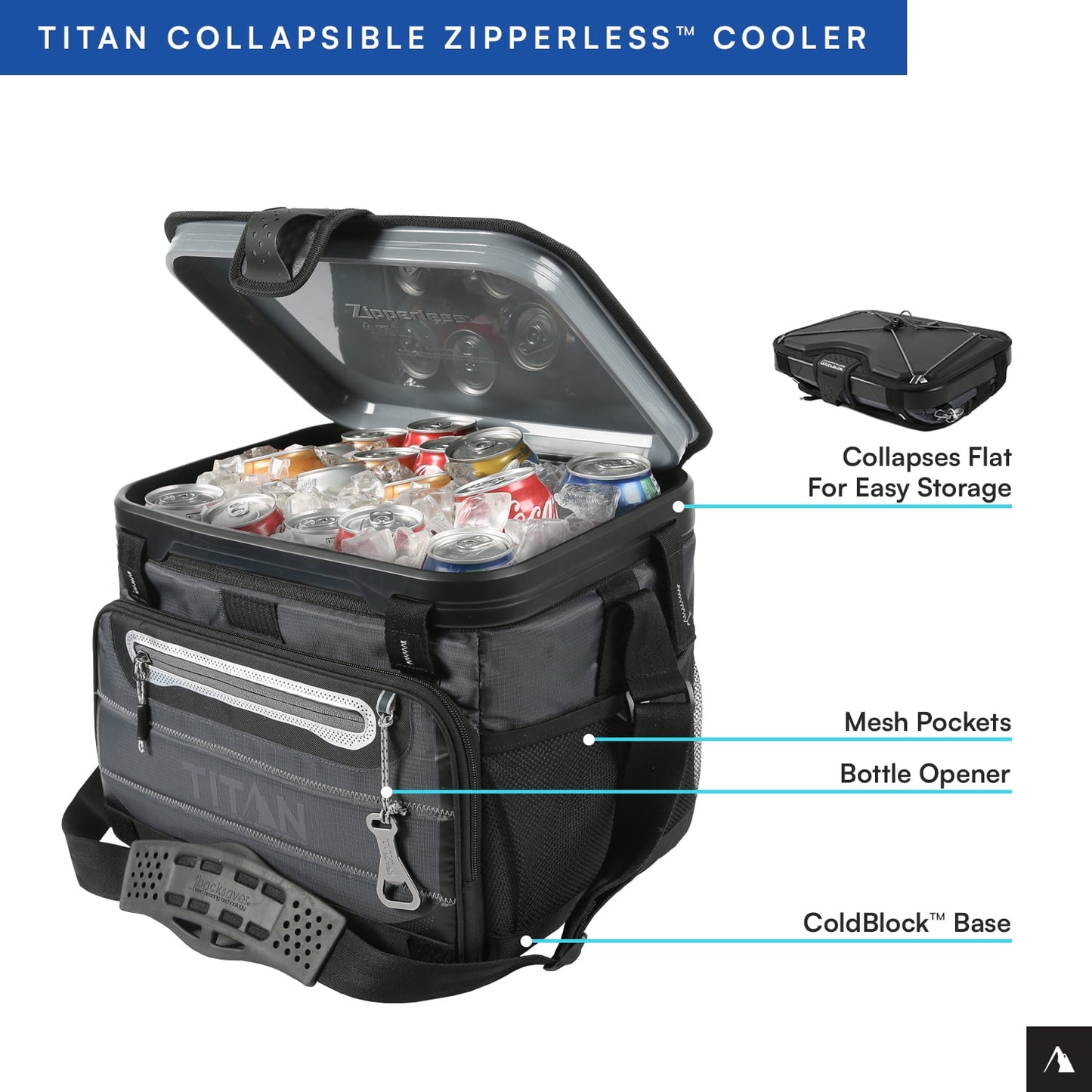 Titan by Arctic Zone 40 Can, 27 Quart Collapsible Zipperless Soft Cooler, Basalt Gray