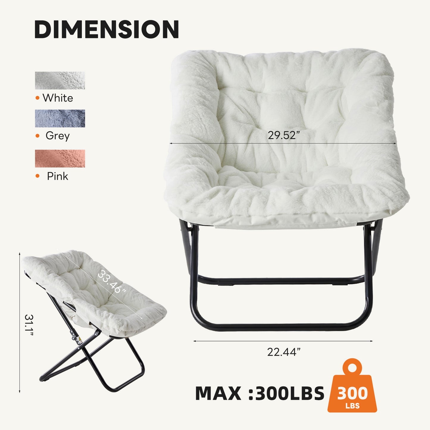EDX Comfy Chair for Adults, Soft Faux Fur Folding Lounge for Bedroom Living Room Dorm Rooms Flexible Reading Chair, White
