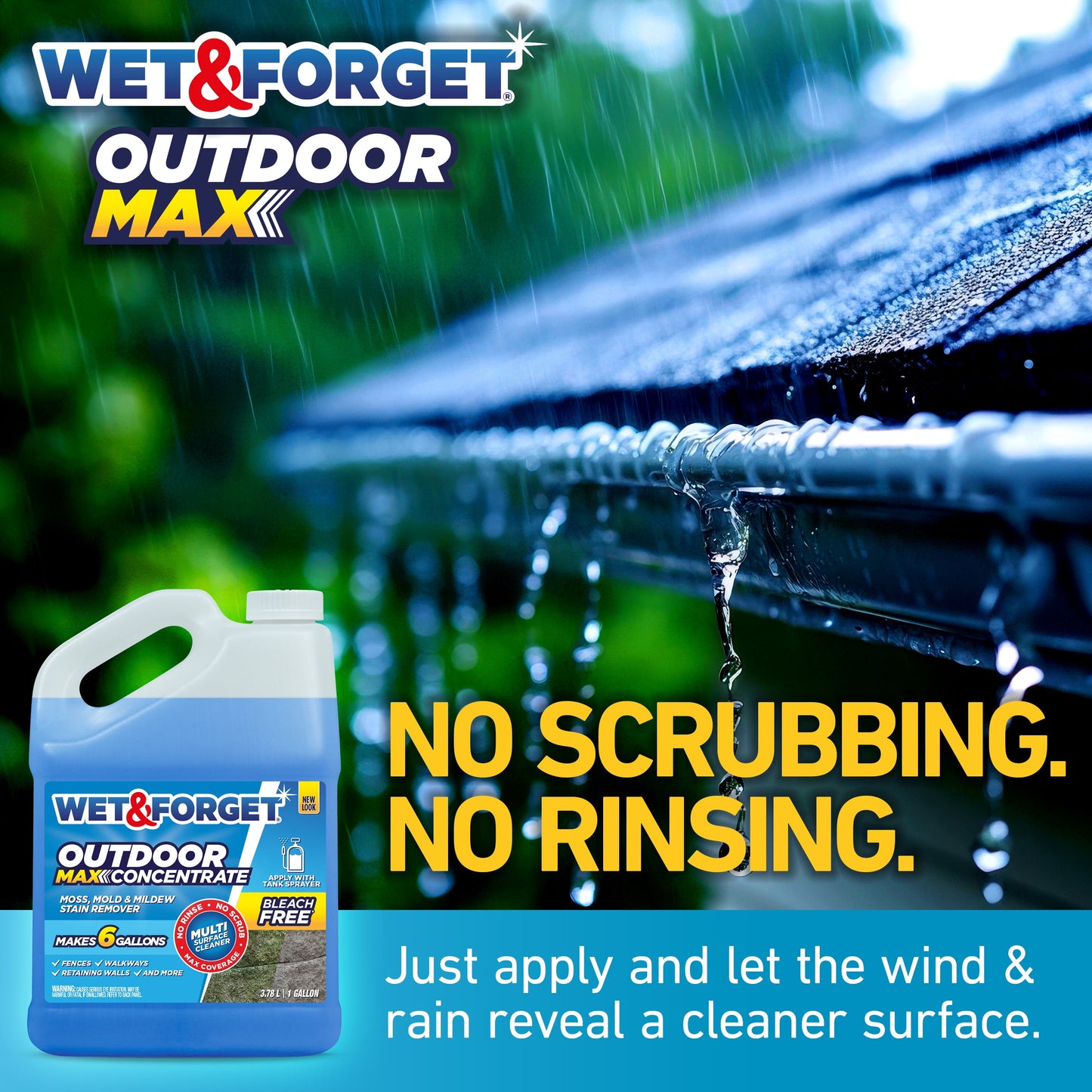 Wet & Forget Outdoor MAX Moss, Mold, Mildew, and Algae Stain Remover Concentrate, 128 oz
