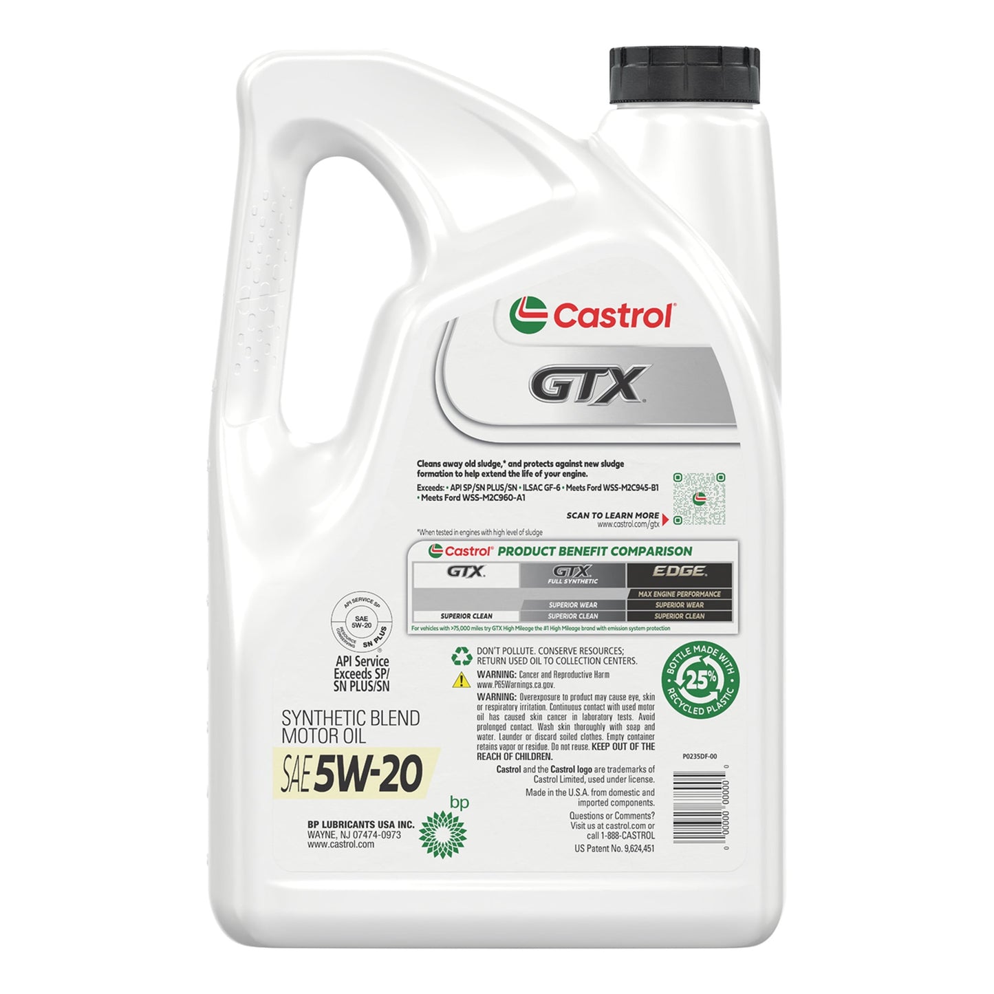 (2 pack) Castrol GTX 5W-20 Synthetic Blend Motor Oil, 5 Quarts
