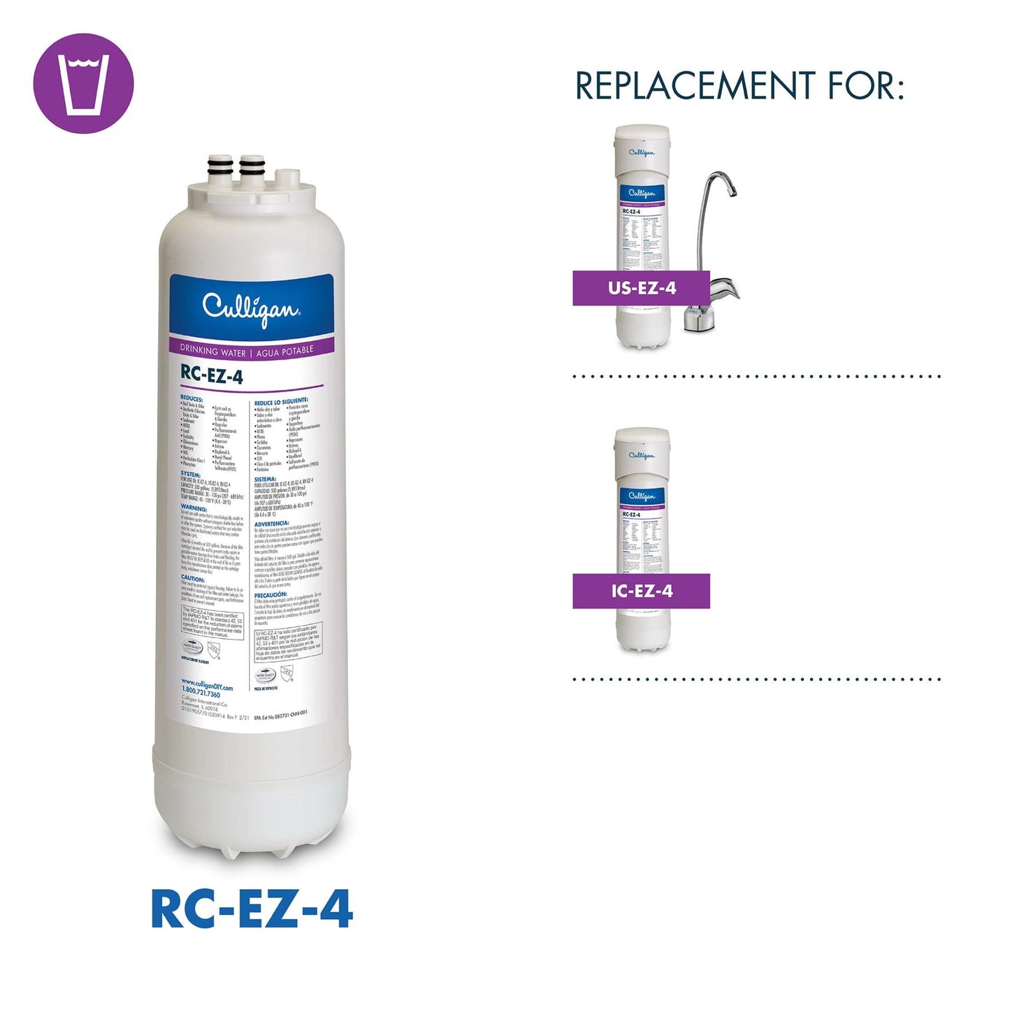 Culligan RC-EZ-4 Under Sink Water Filter Replacement, Premium