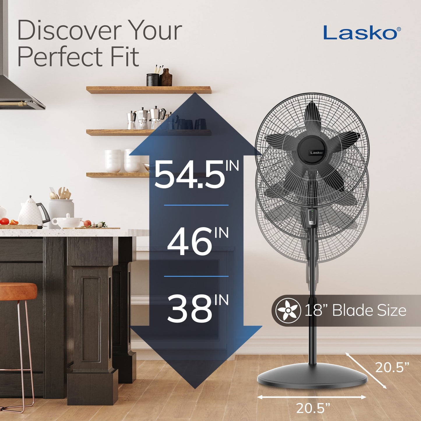 Lasko Cyclone 18" 3-Speed Oscillating, Adjustable Height Pedestal Fan S18910