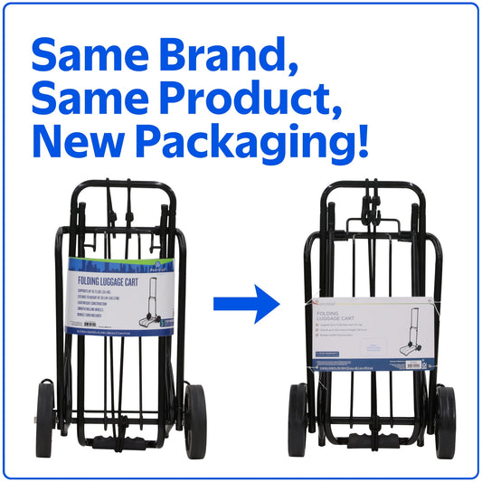Protege Metal Folding Luggage Cart, Black, 39" x 13" (15" Platform), 3lbs Empty, 75lb Capacity