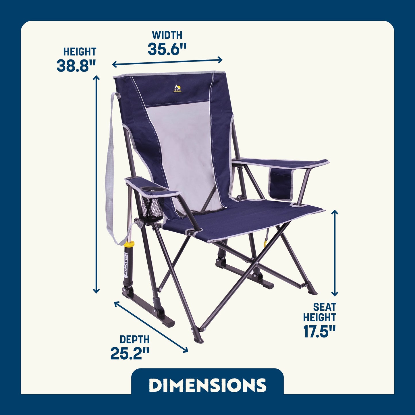 GCI Outdoor Comfort Pro Rocker Camping Chair with Mesh Backrest, Indigo