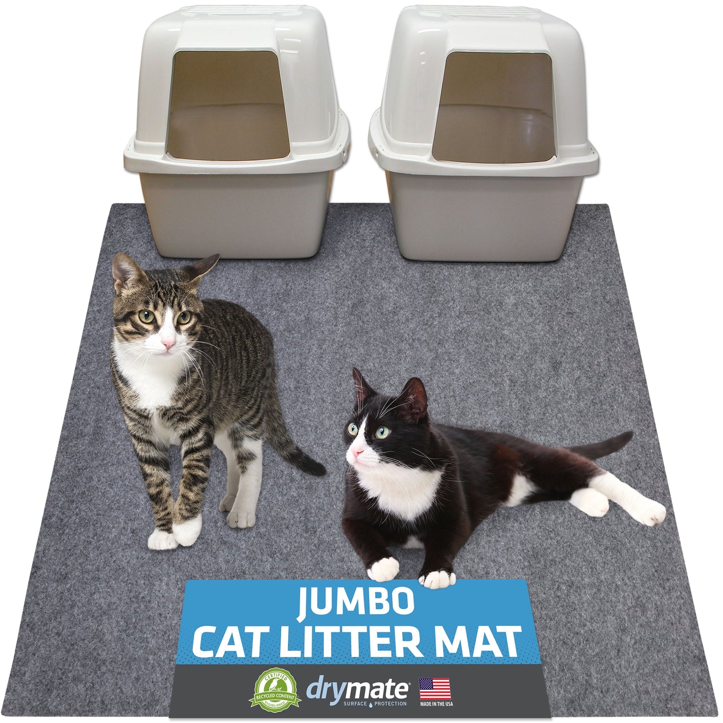 Drymate Jumbo Cat Litter Box Mat, Waterproof Urine-Proof, Absorbent, Machine Washable, Contains Mess, Soft on Paws, Kitten Supplies 29x44, Light Grey