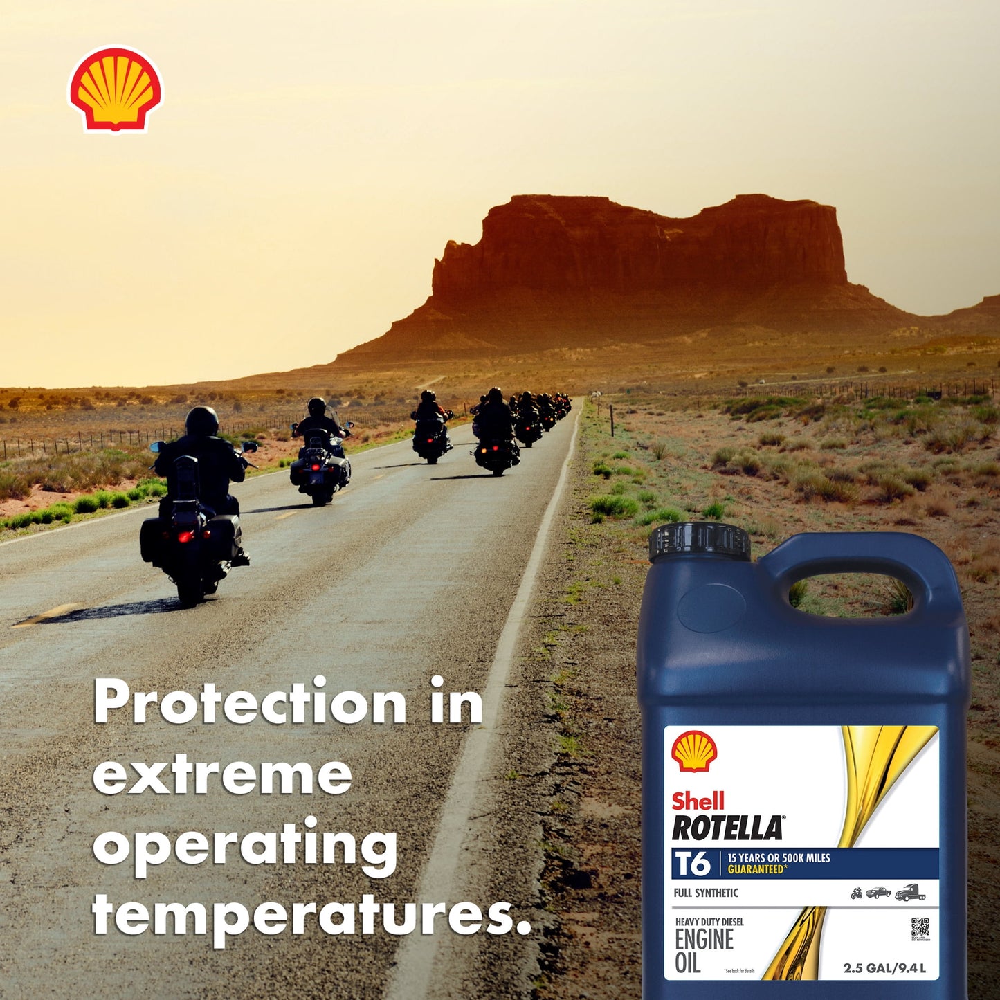Shell Rotella T6 Full Synthetic 15W-40 Diesel Engine Oil, 2.5 Gallon