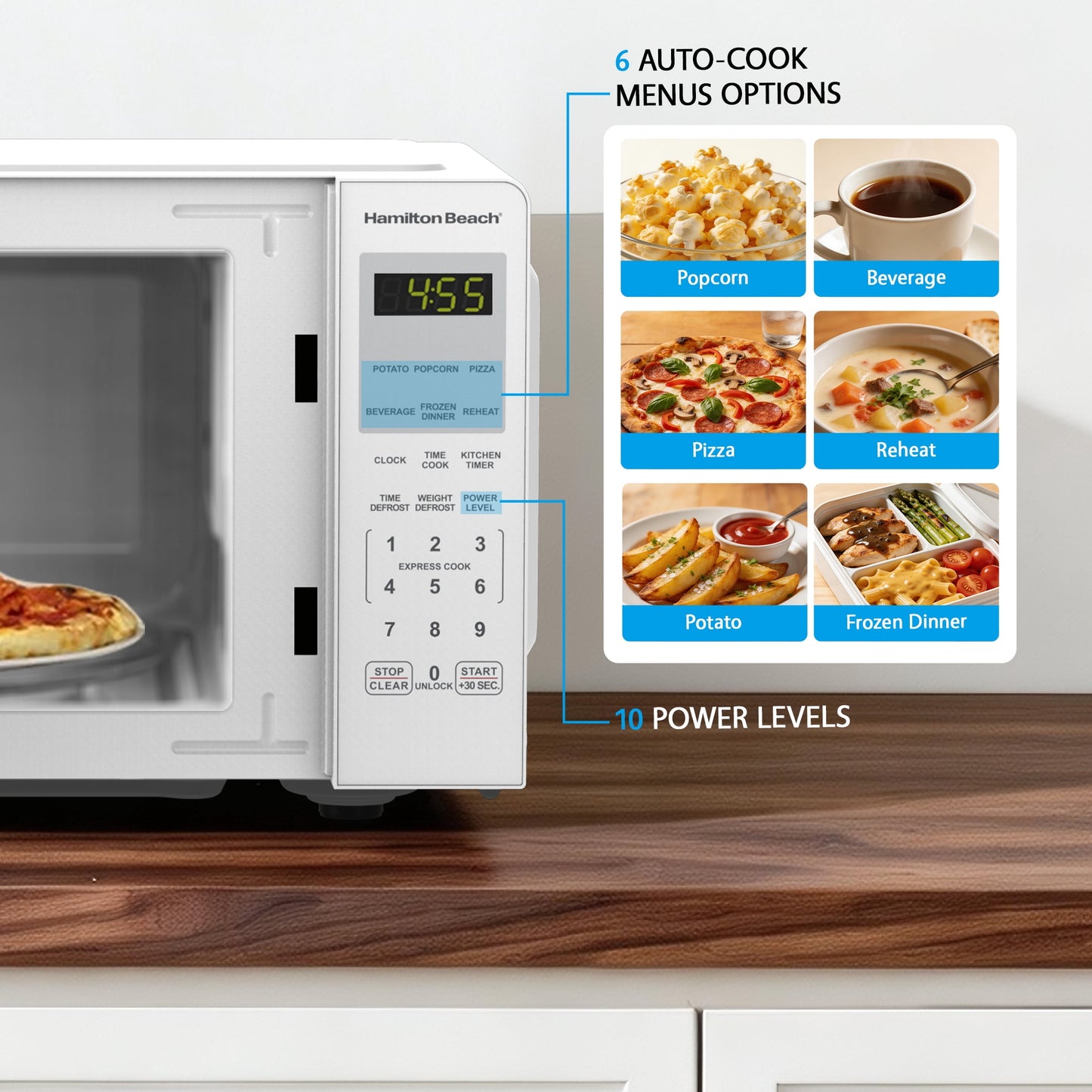 Hamilton Beach Microwave Oven 0.9 cu ft 900W White Stainless Steel