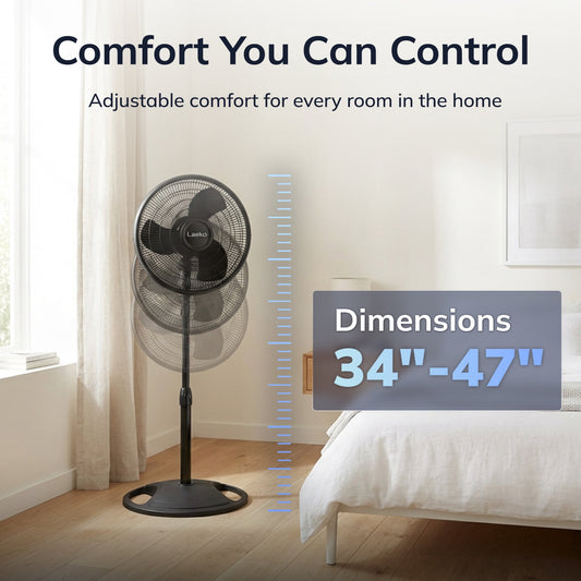 Lasko 16" 3-Speed Oscillating, Adjustable Height, Pedestal Fan S16500