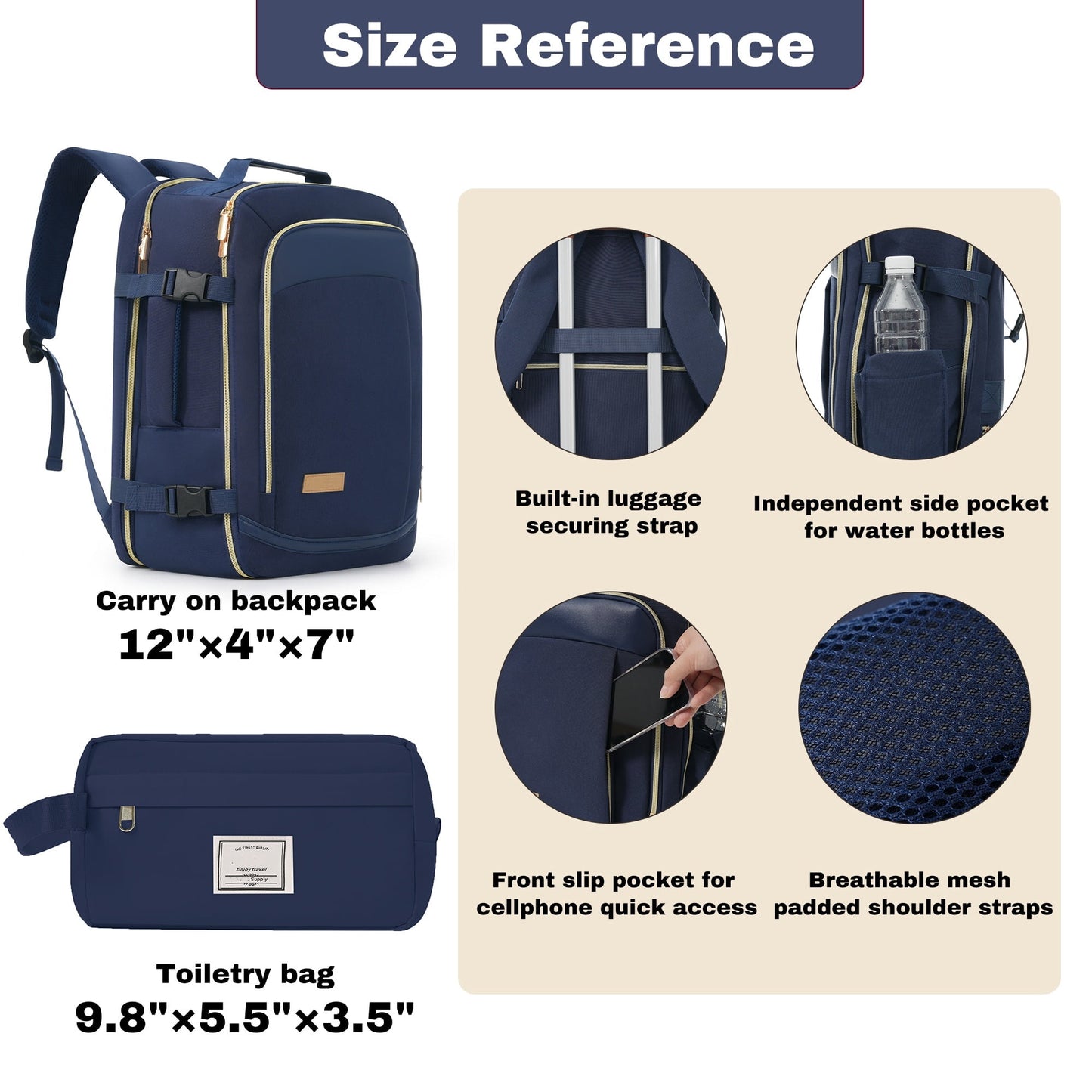 Euroco Luggage Sets 3 Piece, 20 Inch Carry On Luggage with TSA Lock & Spinner Wheels, ABS+PC Hardshell Lightweight Suitcase Set with Travel Bag for Men Women,Airline Approved,Navy