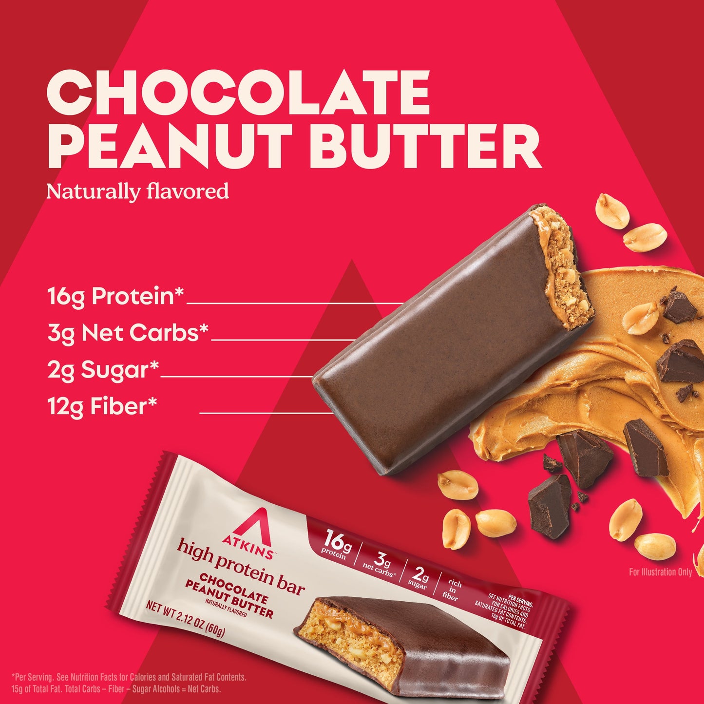 Atkins High Protein Bar, Chocolate Peanut Butter, 16g of Protein, 8 Count (Value Pack)