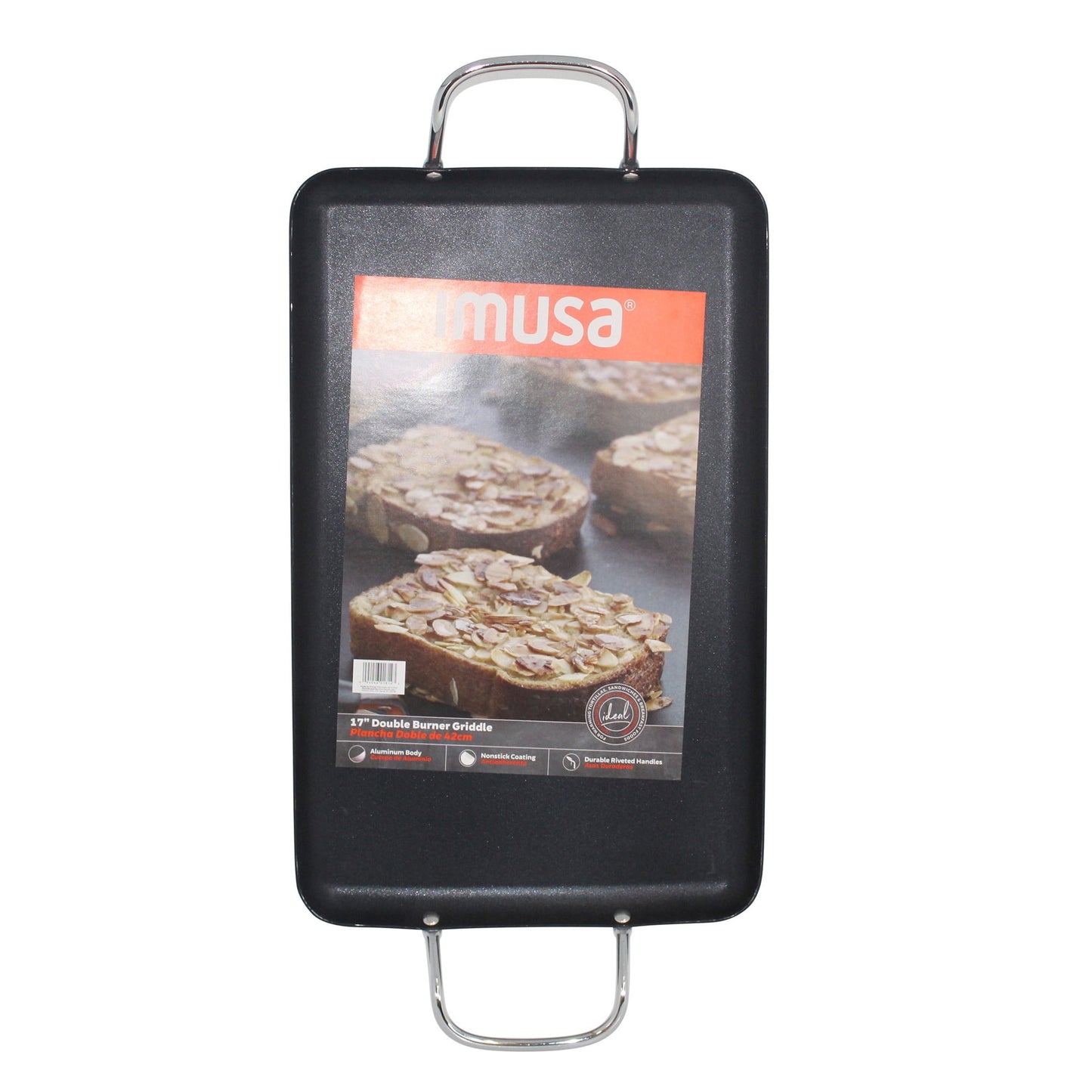 IMUSA Nonstick Stovetop Double Burner Griddle with Metal Handles, 19-Inch, Black