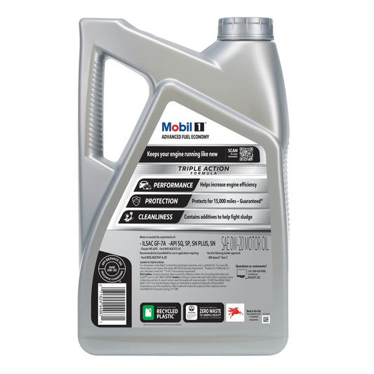 Mobil 1 Advanced Fuel Economy Full Synthetic Motor Oil 0W-20, 5 Quart