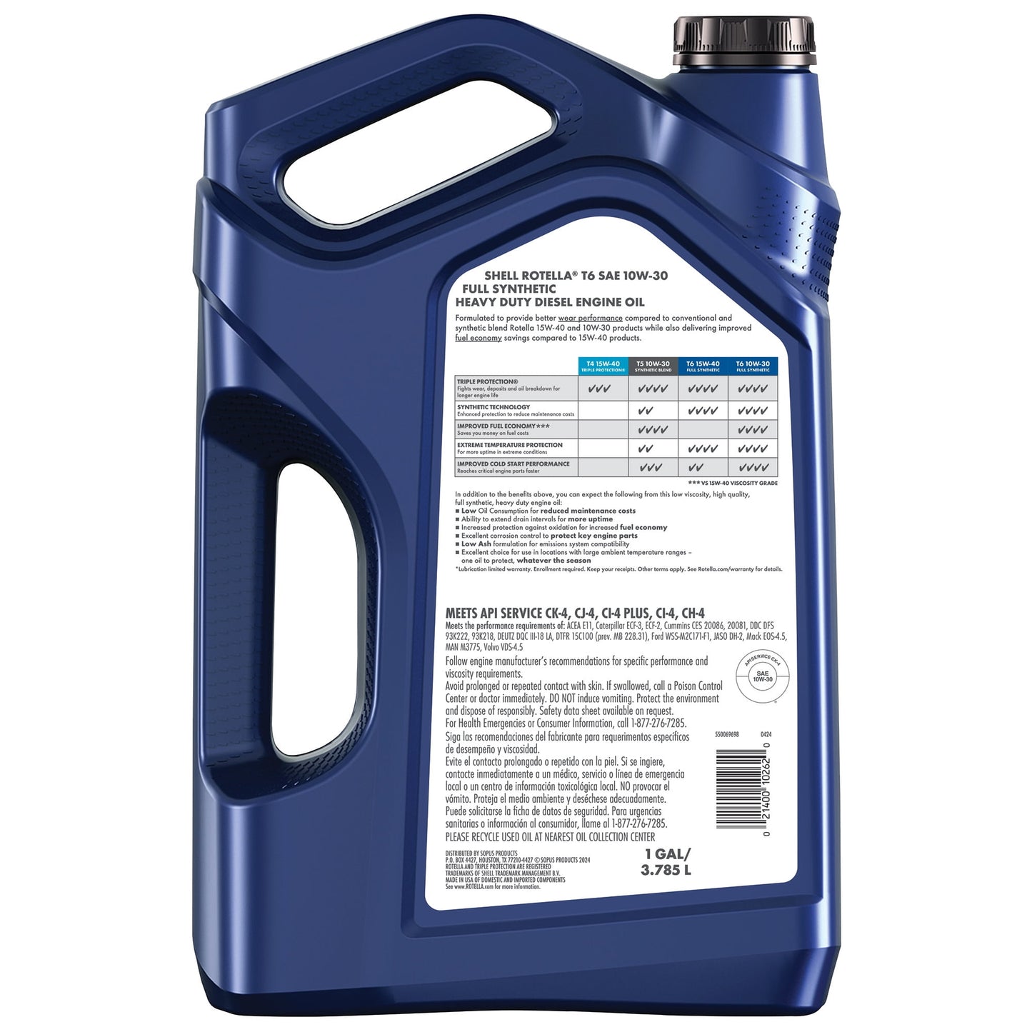 (2 pack) Shell Rotella T6 Full Synthetic 10W-30 Diesel Engine Oil, 1 Gallon