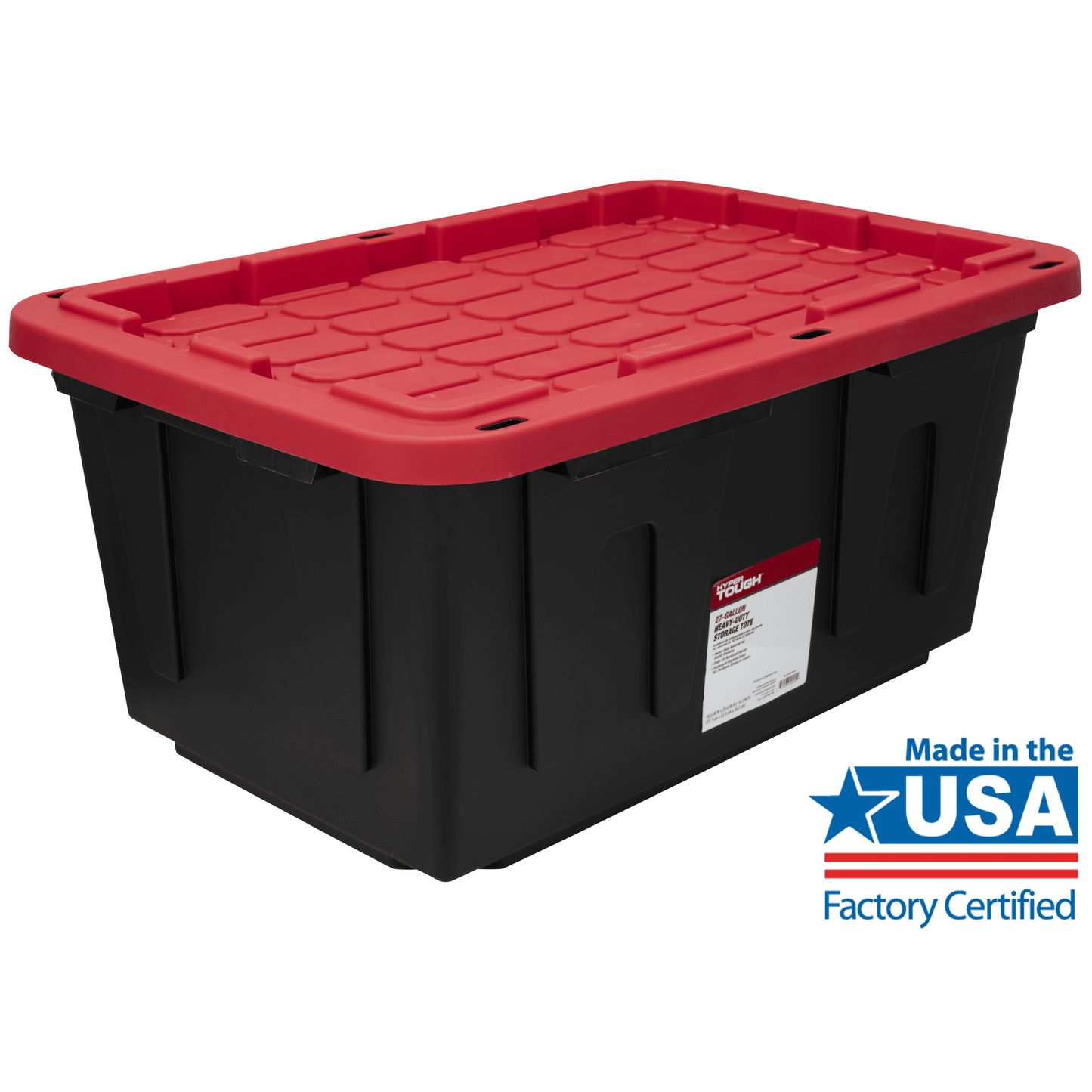 (Pack of 4) Hyper Tough 27 Gallon Large Storage Bin with Snap Lid, Black and Red, Heavy Duty Plastic Storage Container