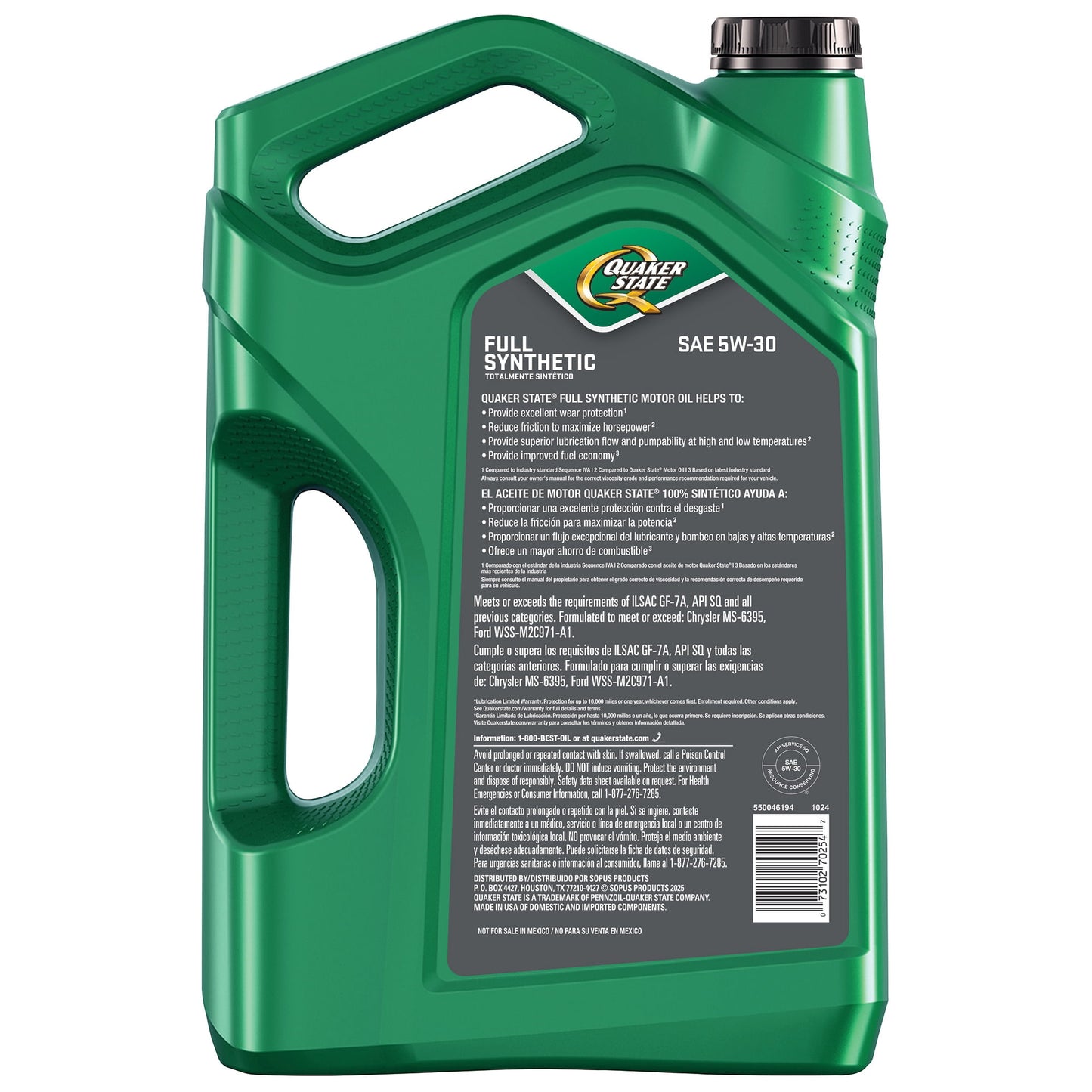 (2 pack) Quaker State Full Synthetic 5W-30 Motor Oil, 5-Quart