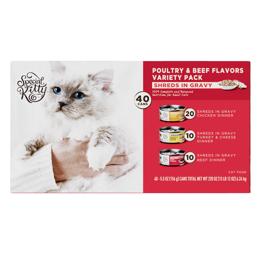 (2 pack) Special Kitty Poultry & Beef Cuts in Gravy Wet Cat Food Variety Pack, 5.5 oz Cans, 40 Pack
