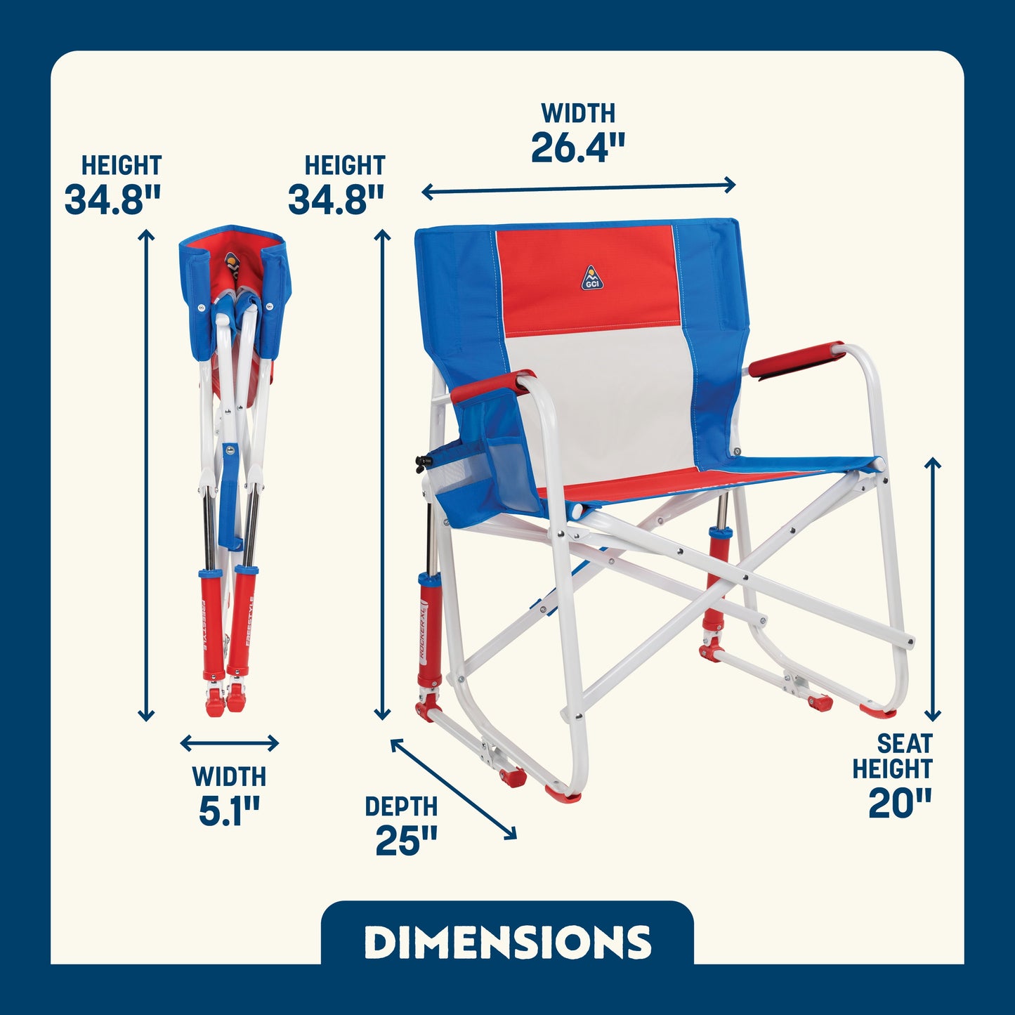 GCI Outdoor Freestyle Rocker XL Oversized Foldable Rocking Camp Chair, Patriotic