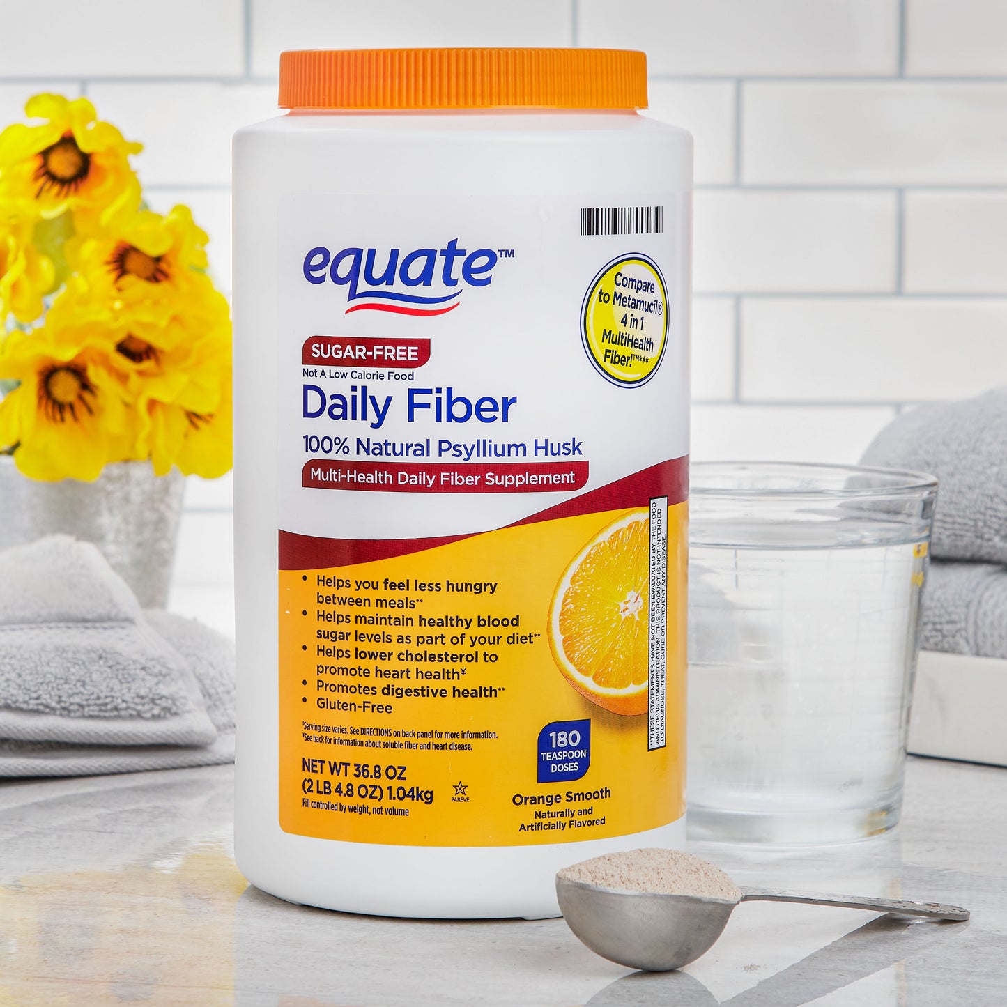 Equate Sugar-Free Daily Fiber Powder Orange Smooth, 36.8 oz, Compare to Metamucil® 4-in-1 Multihealth Fiber™