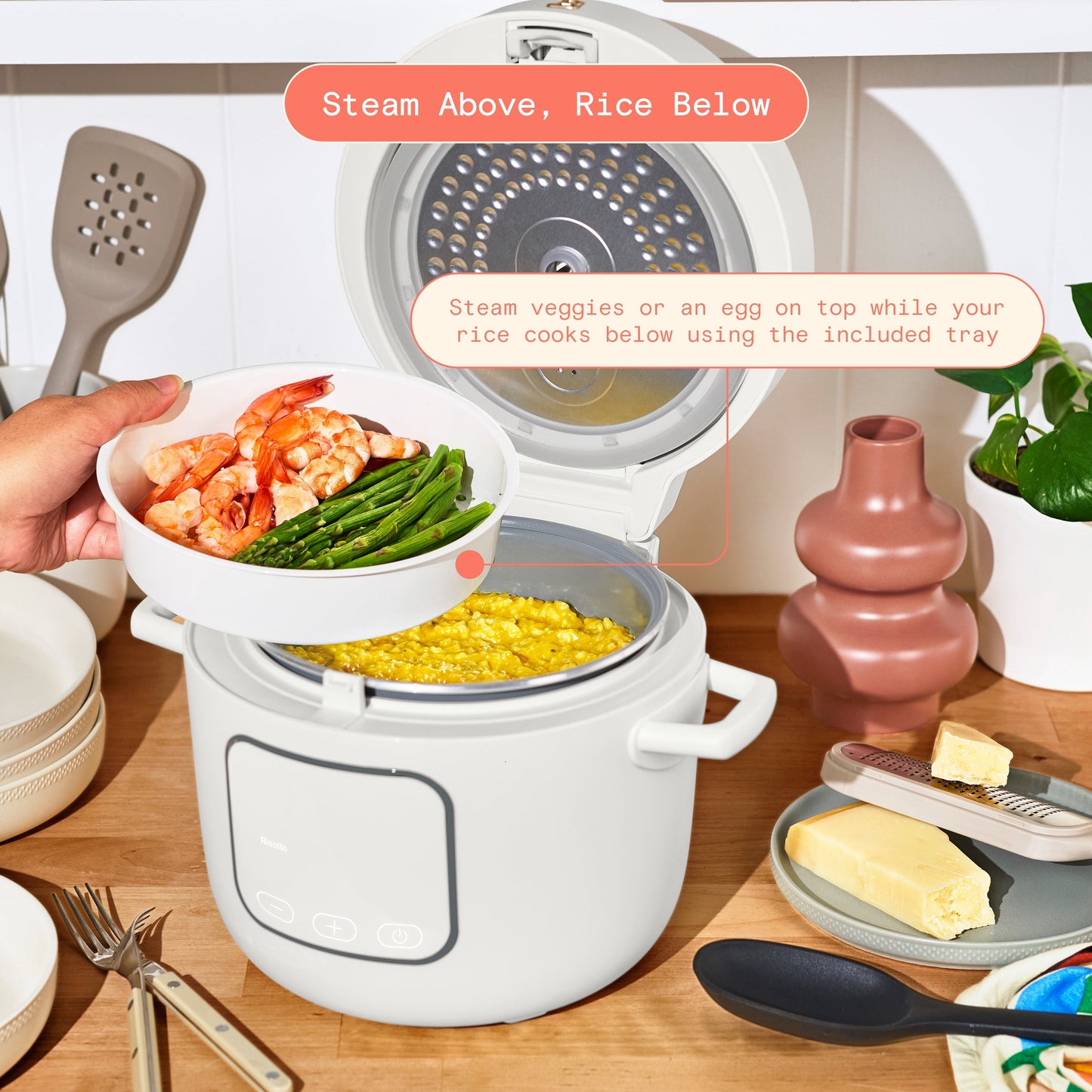 Beautiful 14-Cup Cooked, 6-Cup Uncooked Electric Rice and Grain Cooker, EverGood Non-Toxic Ceramic Nonstick Coating, White Icing by Drew Barrymore