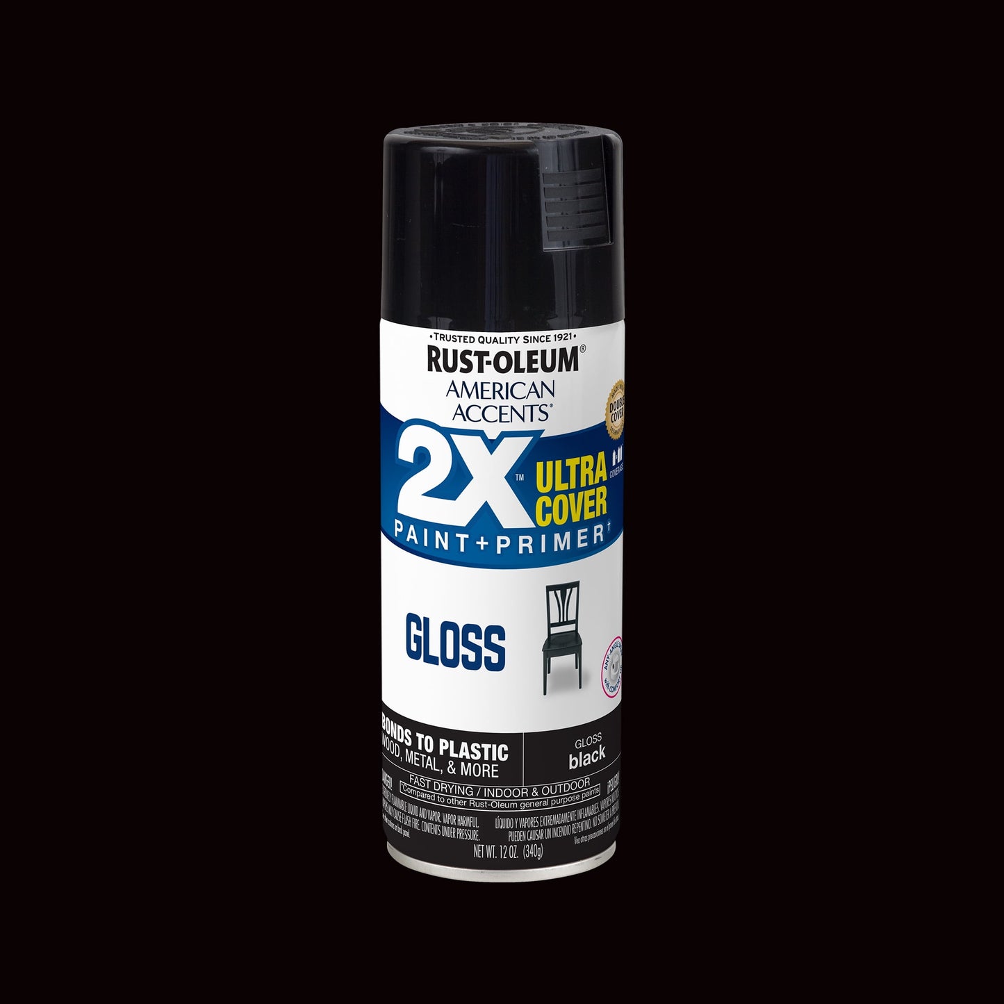(2 pack) Black, Rust-Oleum American Accents 2X Ultra Cover Gloss Spray Paint-327870, 12 oz