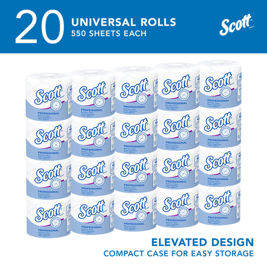 Scott Professional Standard Roll Toilet Paper, Bulk (13607), 2-Ply, Elevated Design, White, Individually Wrapped, Compact for Easy Storage (20 Rolls of 550 Sheets, 11,000 Sheet Total)