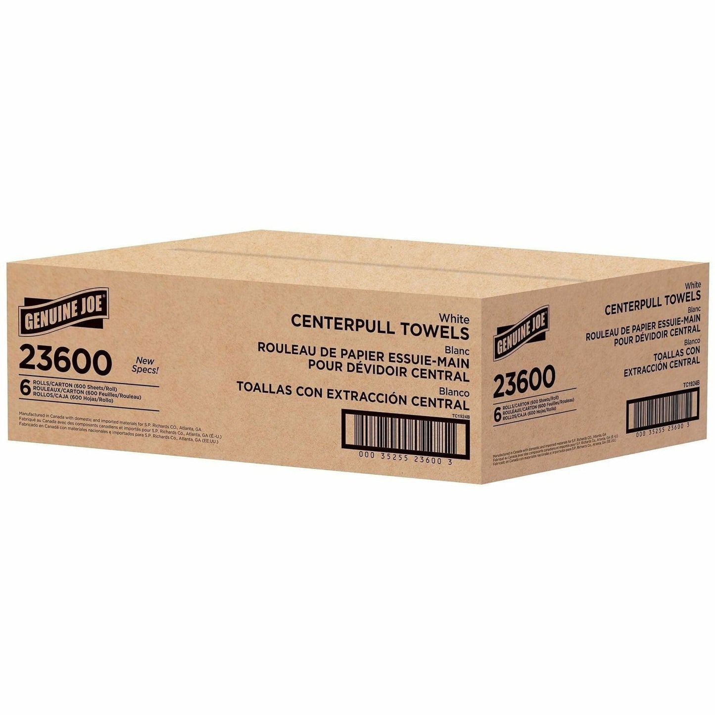Genuine Joe Solutions Center Pull Paper Towel, White, 600 Sheets