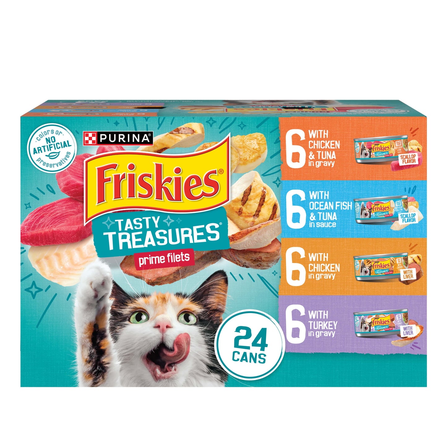 (2 pack) Purina Friskies Wet Cat Food Variety Pack, Tasty Treasures Prime Filets, 5.5 oz Cans