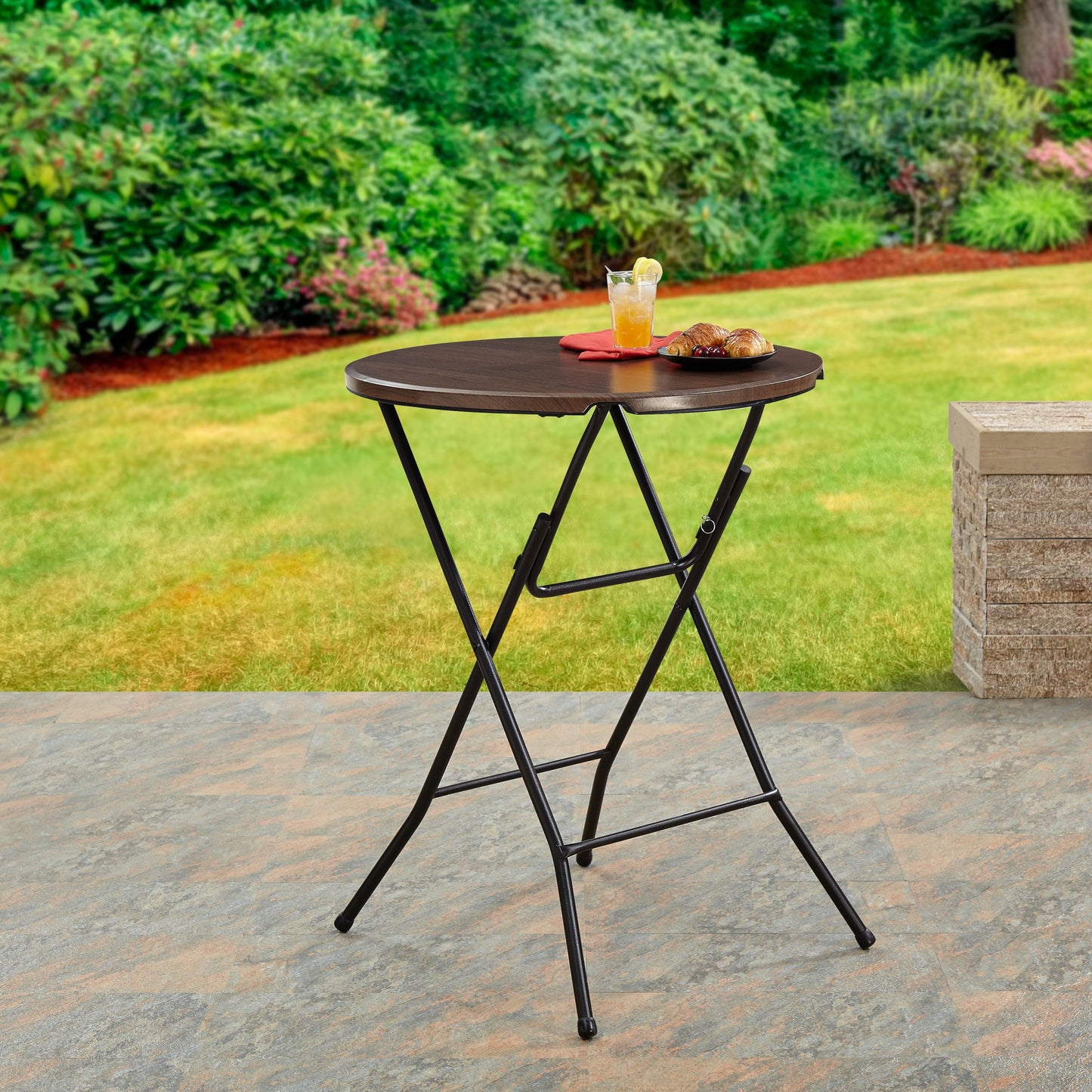Mainstays 31" Round High-Top Cocktail Folding Table, Walnut