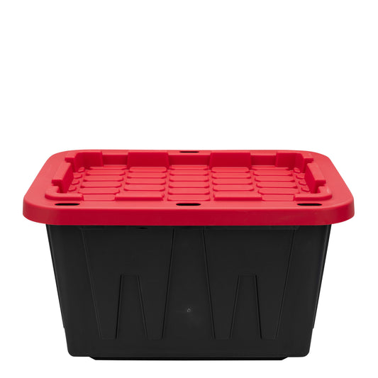 (Pack of 4) Hyper Tough 12 Gallon Small Storage Bin with Snap Lid, Black and Red, Heavy Duty Plastic Storage Container