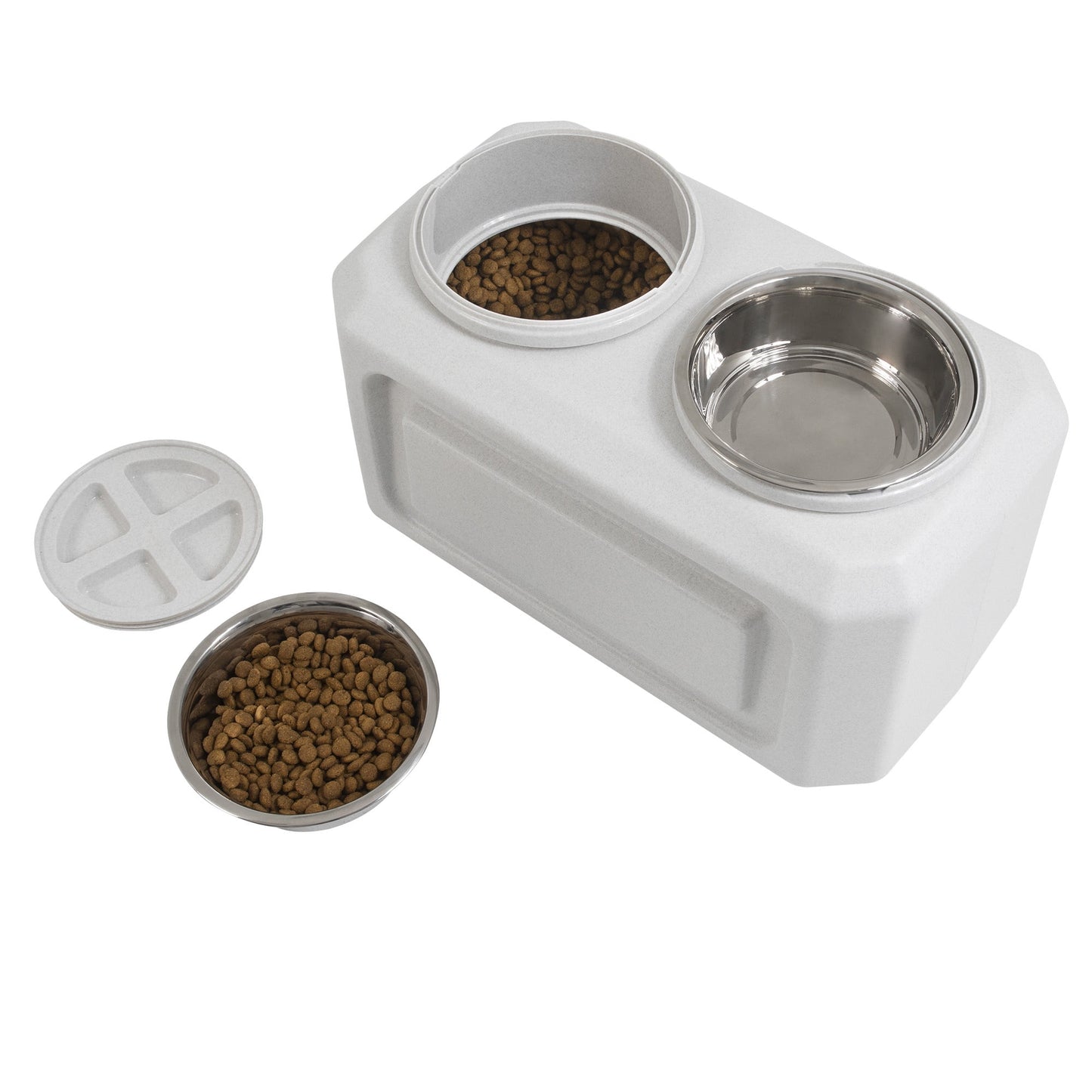 Gamma2 Vittles Vault 2-in-1 Elevated Stainless Steel Dog Bowls with 50 lb Dry Food Storage, White