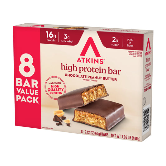 Atkins High Protein Bar, Chocolate Peanut Butter, 16g of Protein, 8 Count (Value Pack)