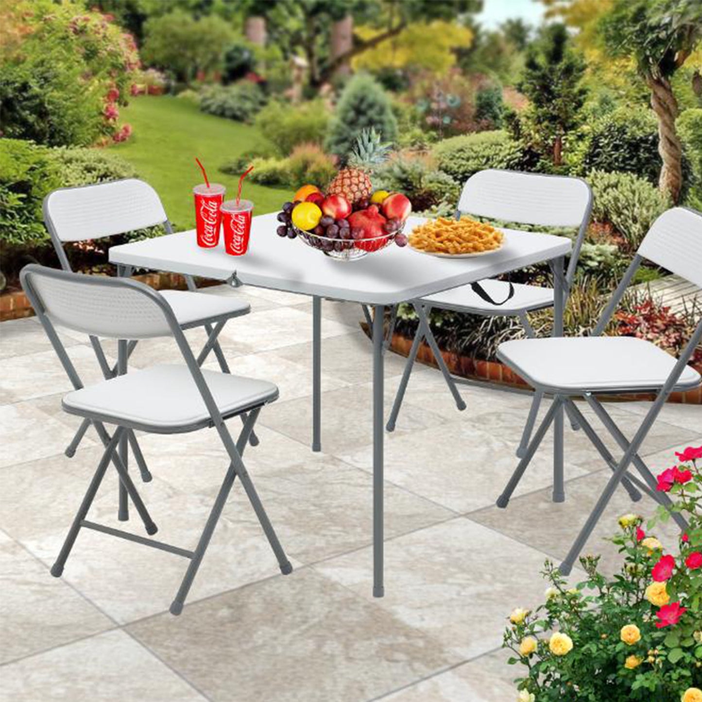 Mainstays 5-Piece 34" Square Centerfold Folding Card Table and 4 Folding Chairs Set, White